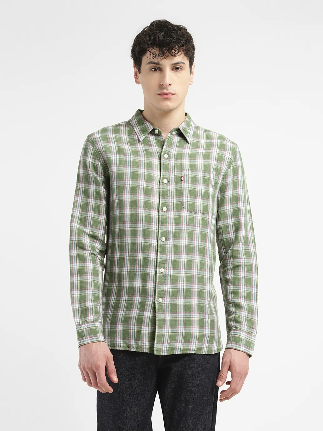 Men's Checkered Slim Fit Linen Shirt - Image 2