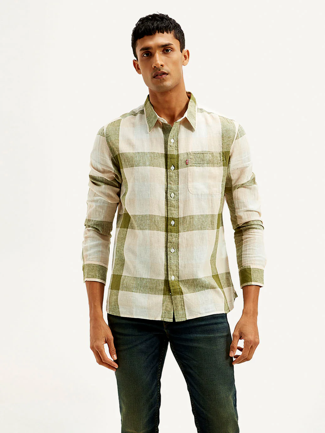 Men's Checkered Slim Fit Linen Shirt - Image 2