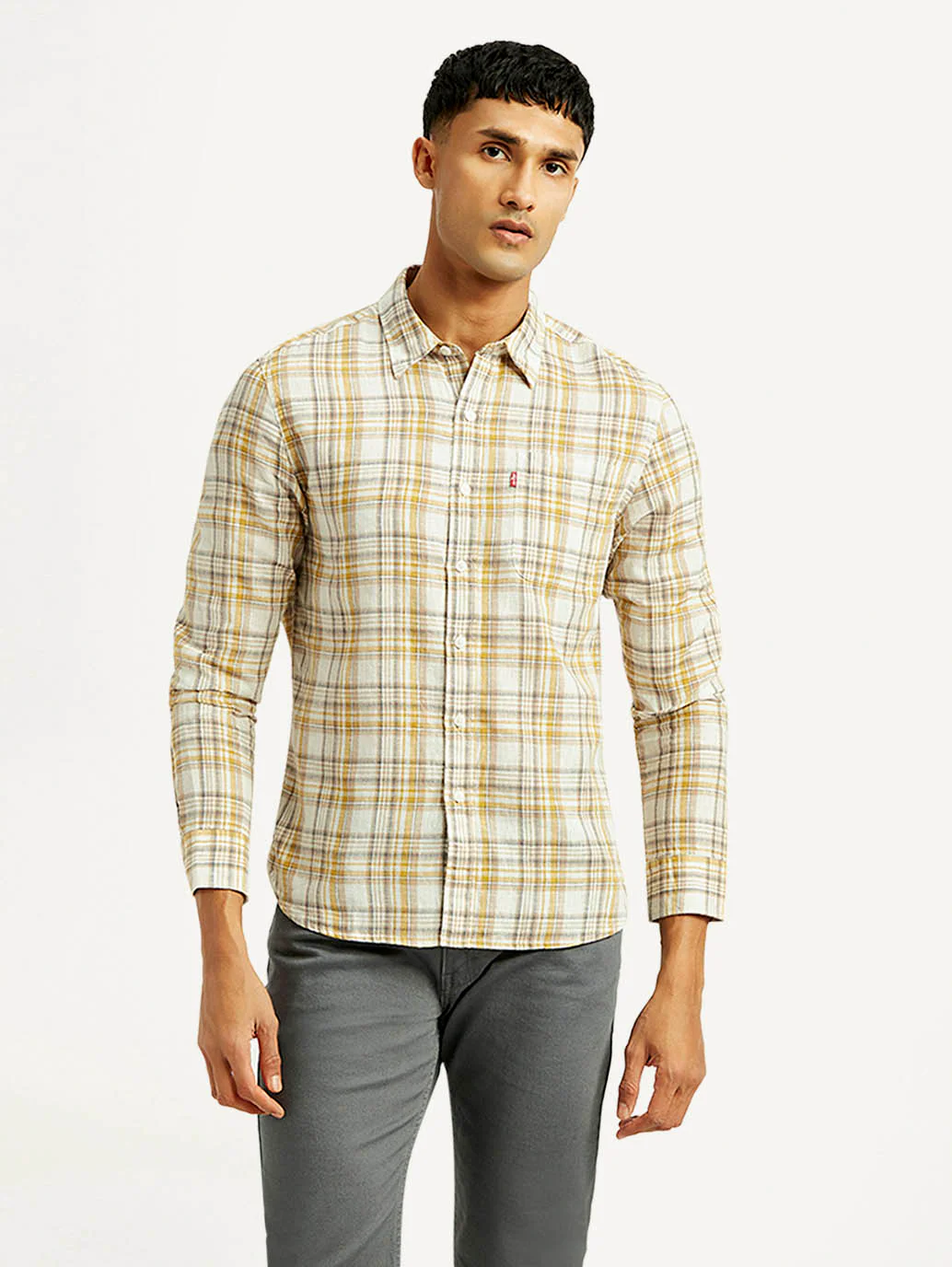 Men's Checkered Slim Fit Linen Shirt