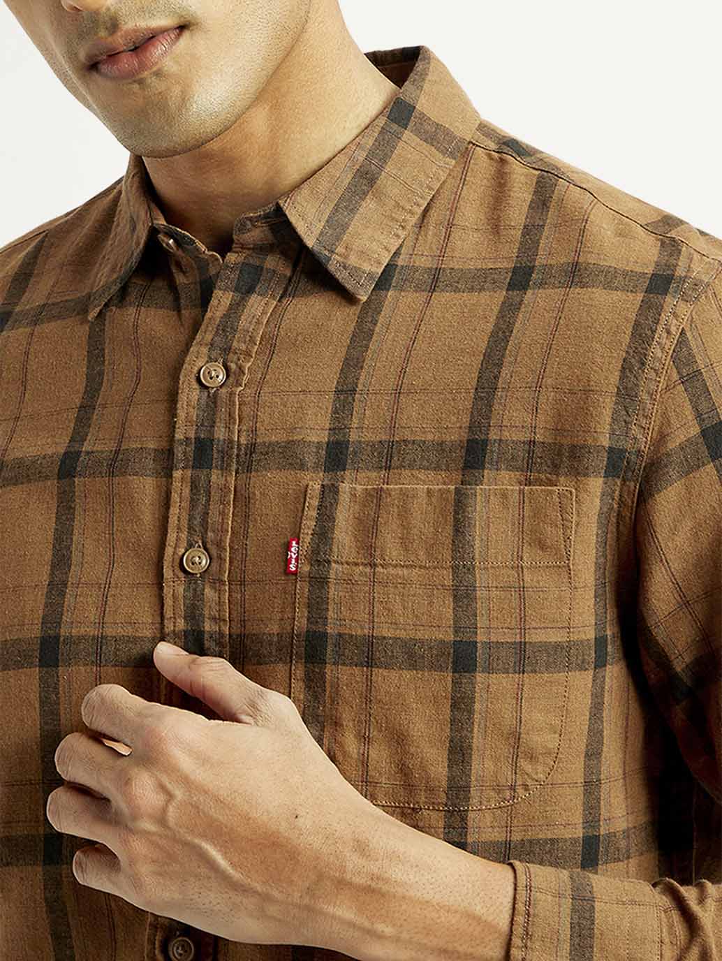 Men's Checkered Slim Fit Linen Shirt - Image 3