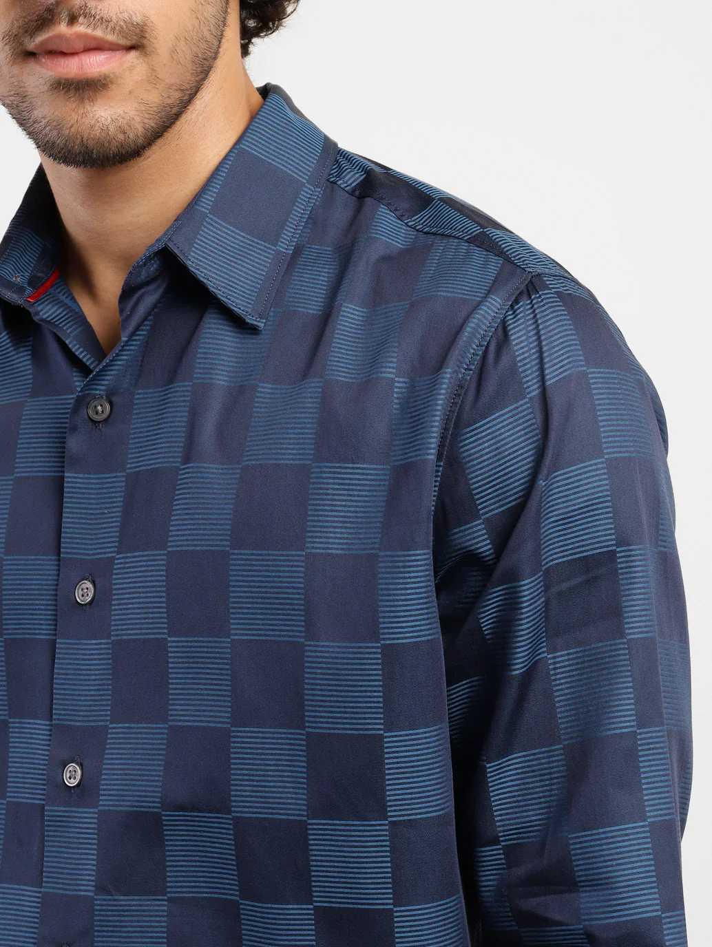 Men's Checkered Slim Fit Shirt Blue - Image 4