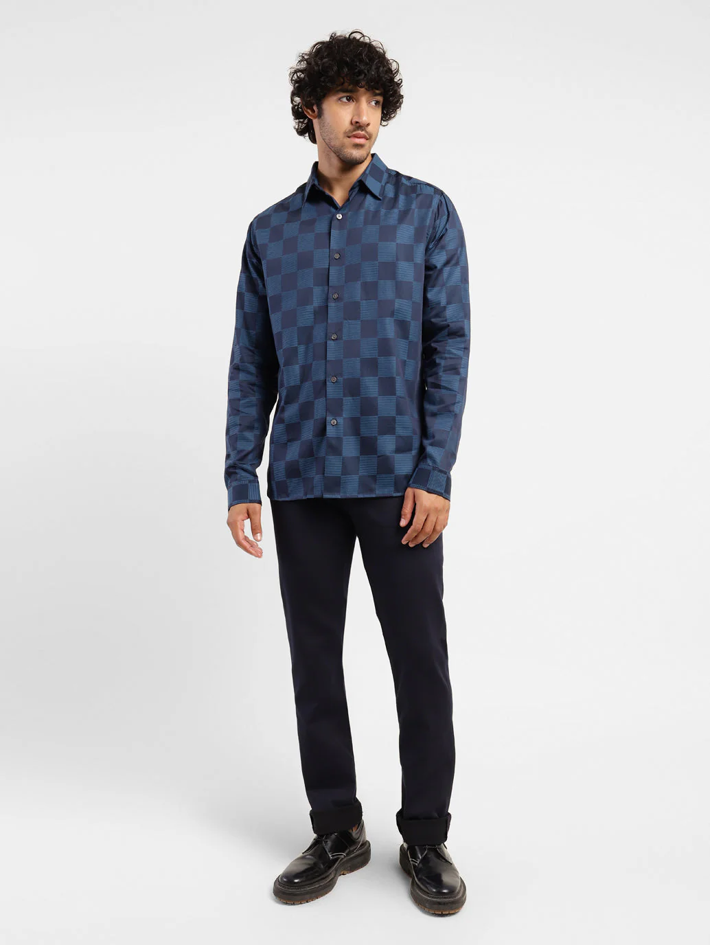 Men's Checkered Slim Fit Shirt Blue - Image 5
