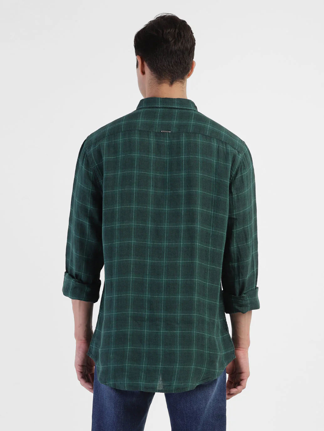 Men's Checkered Spread Collar Linen Shirt - Image 3