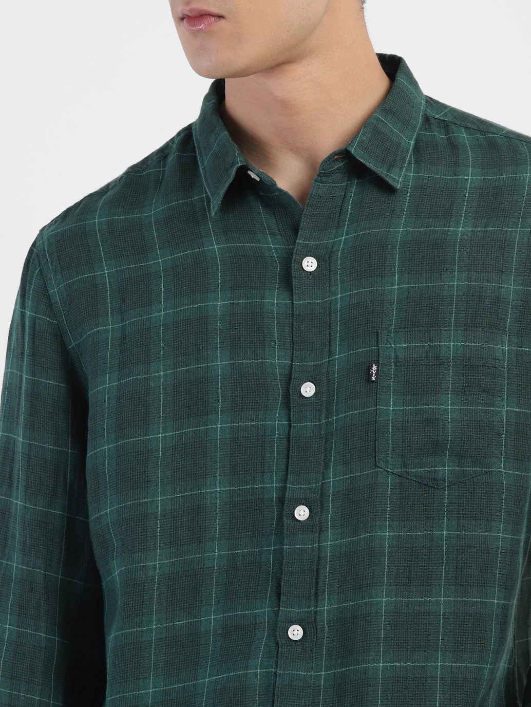 Men's Checkered Spread Collar Linen Shirt - Image 6