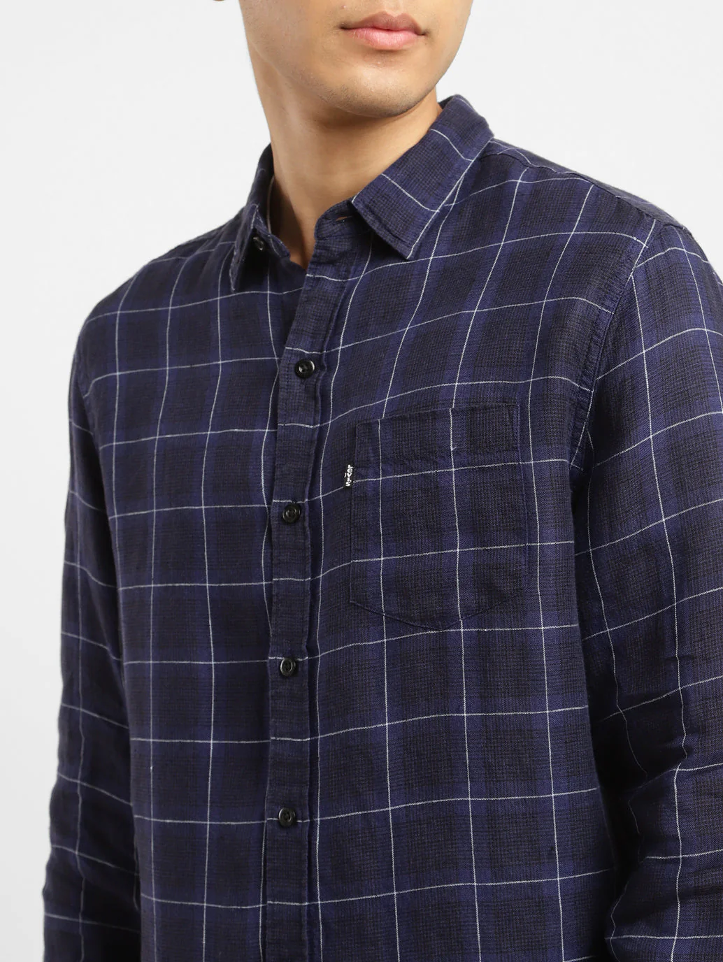 Men's Checkered Spread Collar Linen Shirt Purple - Image 6