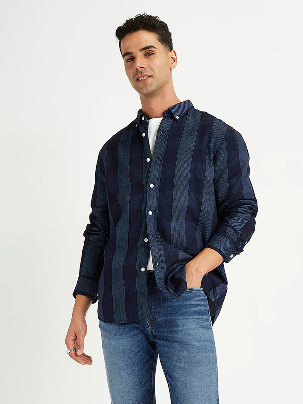 Men's Checkered Spread Collar Shirt - Image 3