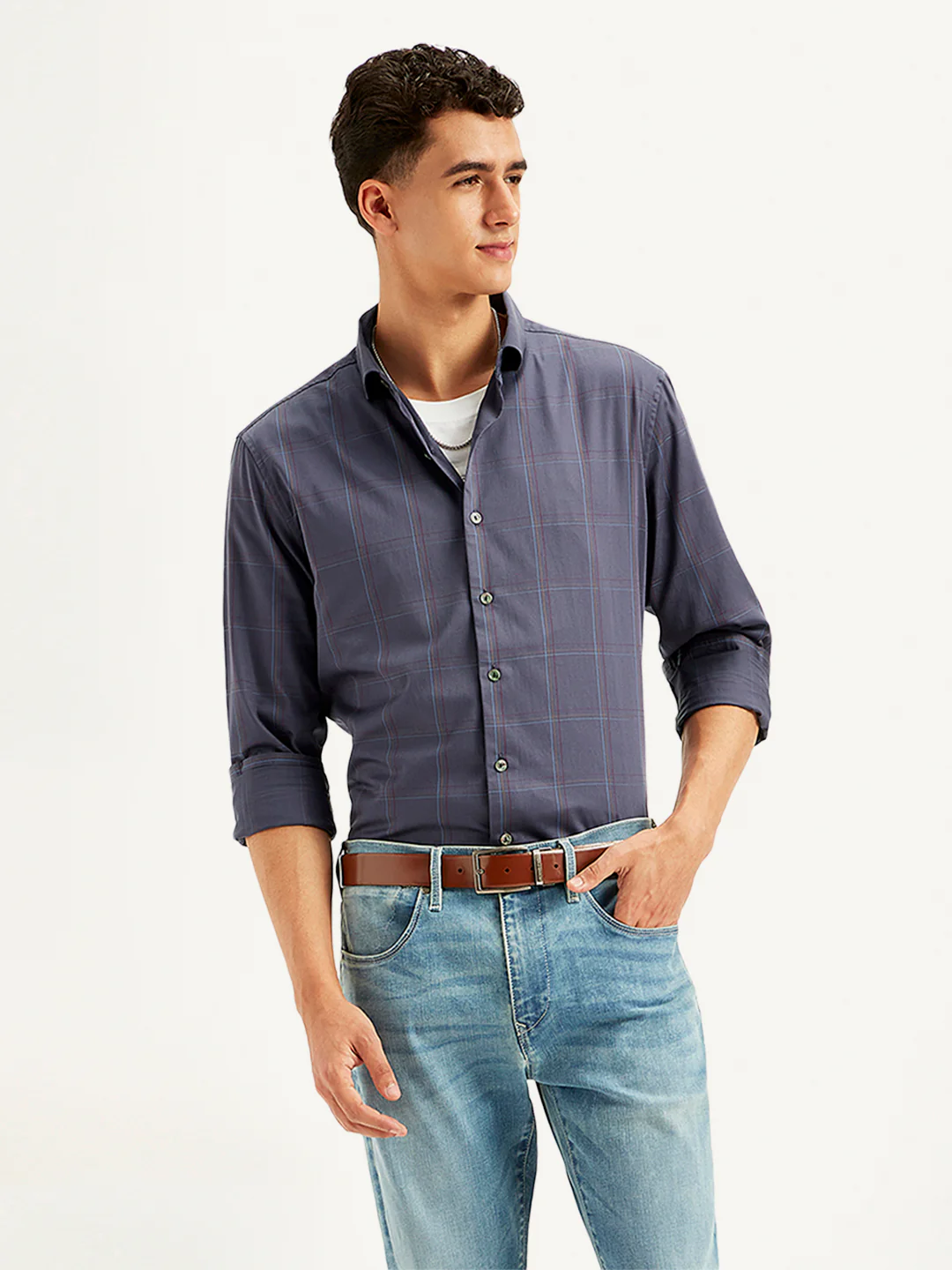 Men's Redloop Checkered Spread Collar Shirt - Image 5