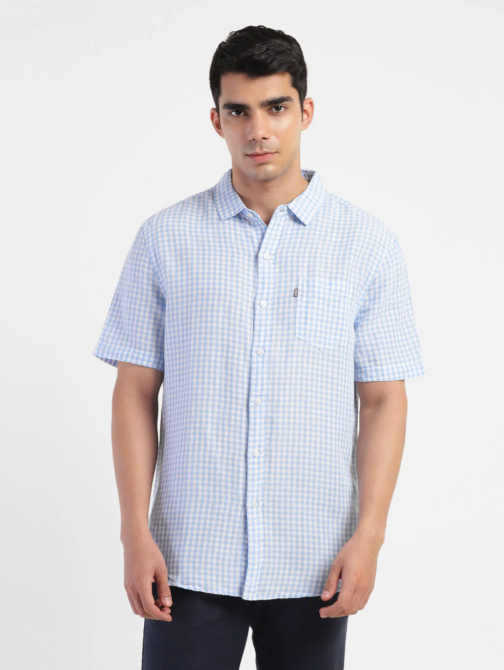 Men's Checkered Spread Collar Linen Shirt - Image 2