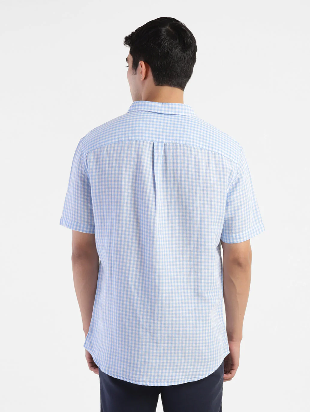 Men's Checkered Spread Collar Linen Shirt - Image 3