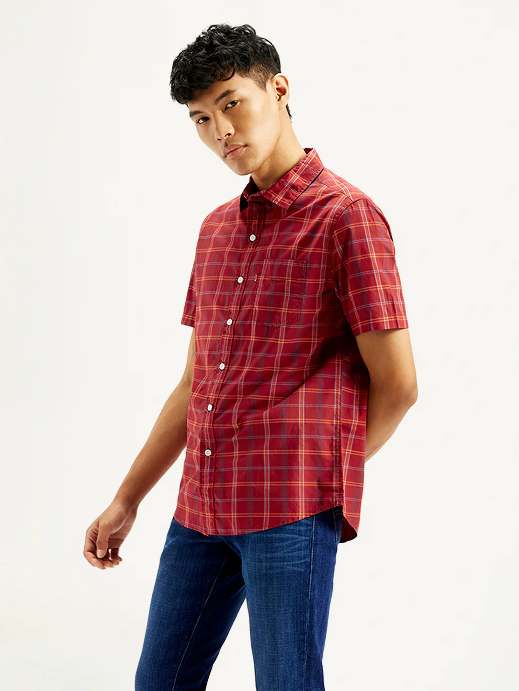 Men's Checkered Spread Collar Shirt
