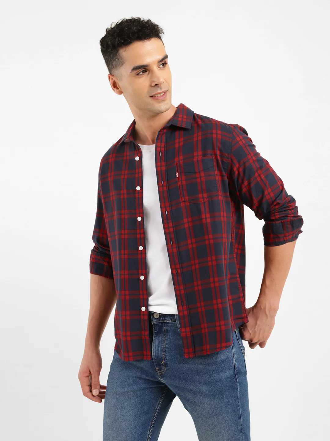 Men's Checkered Spread Collar Shirt
