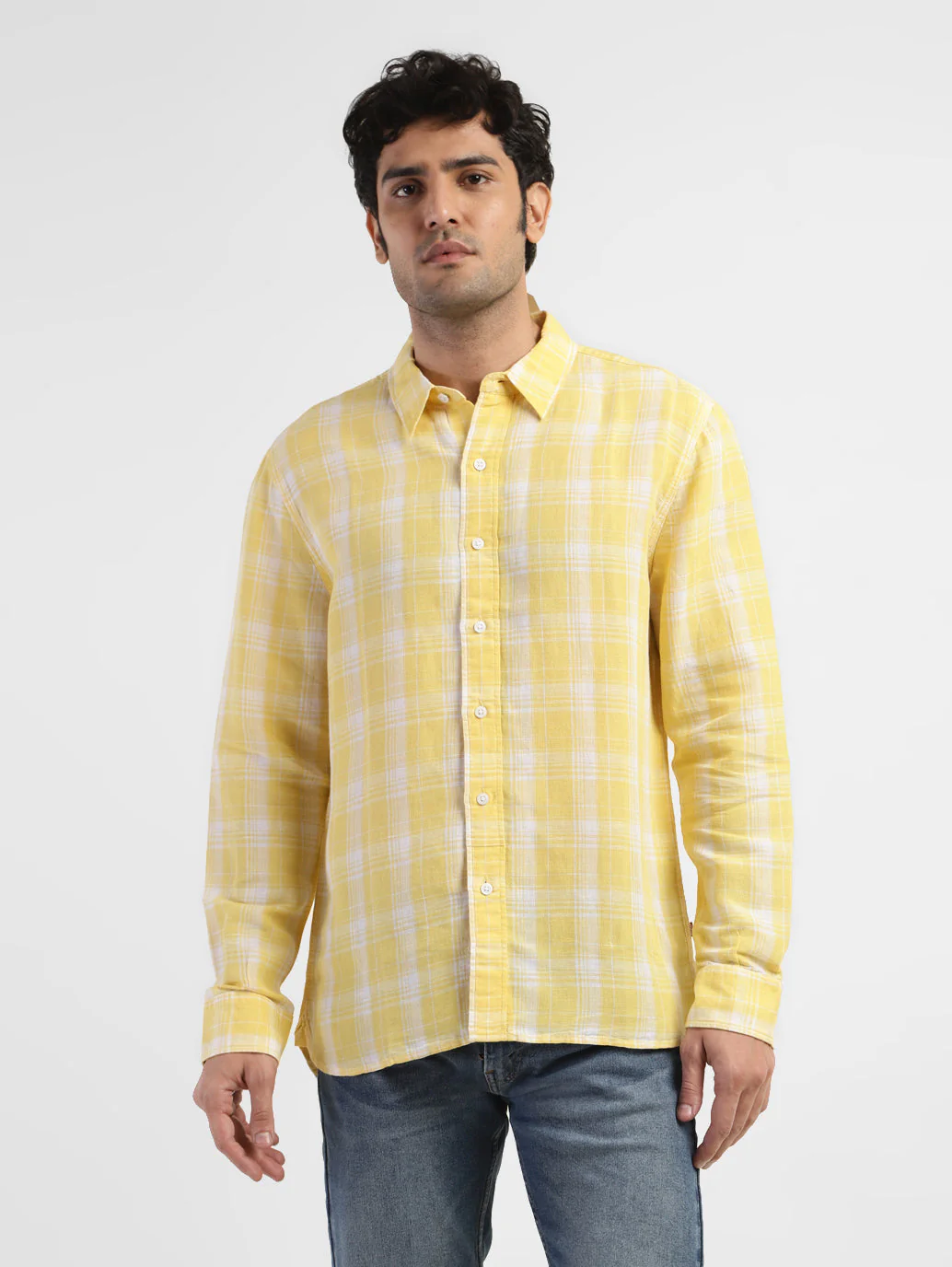 Men's Checkered Spread Collar Linen Shirt - Image 2