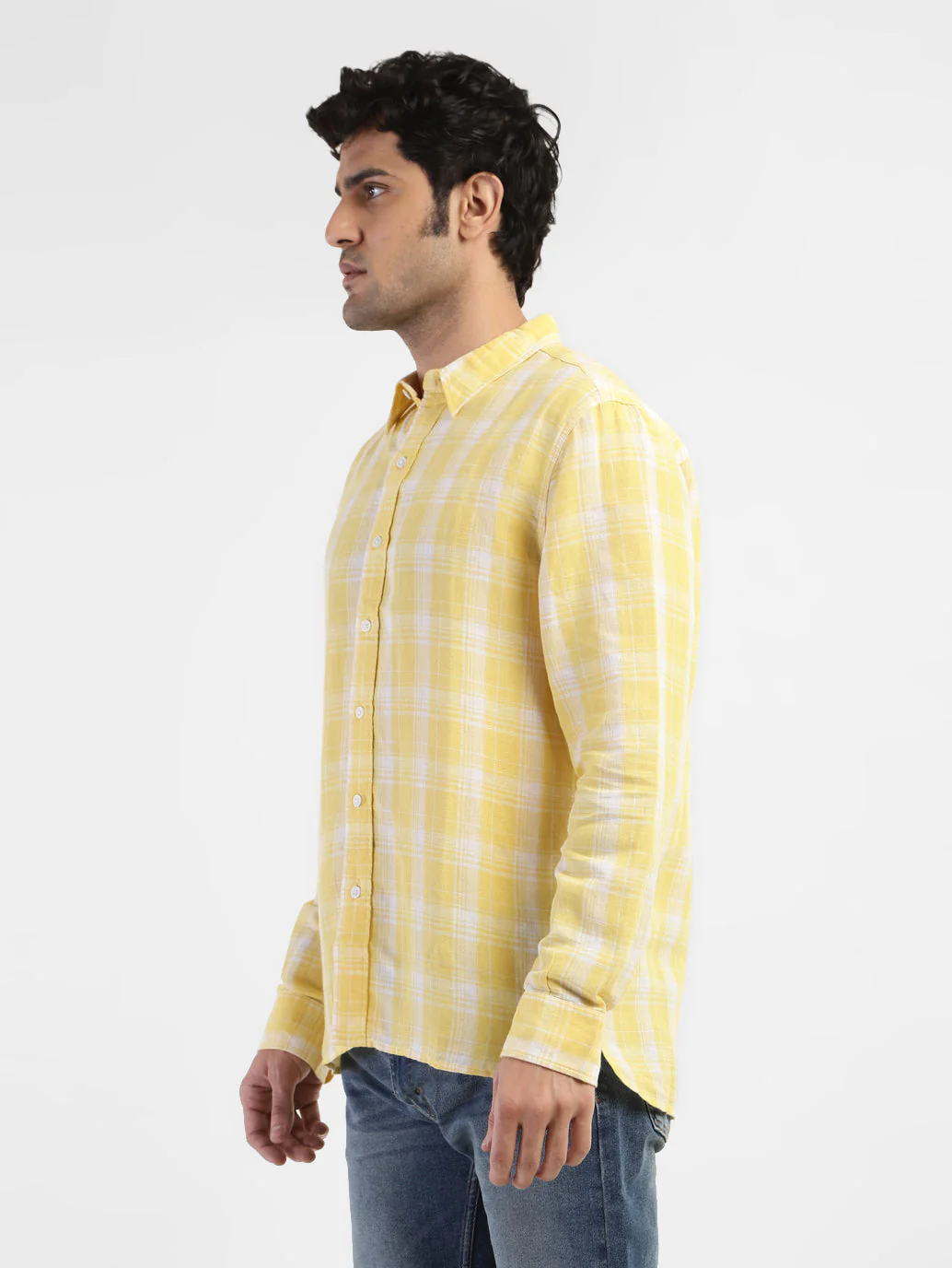 Men's Checkered Spread Collar Linen Shirt - Image 4