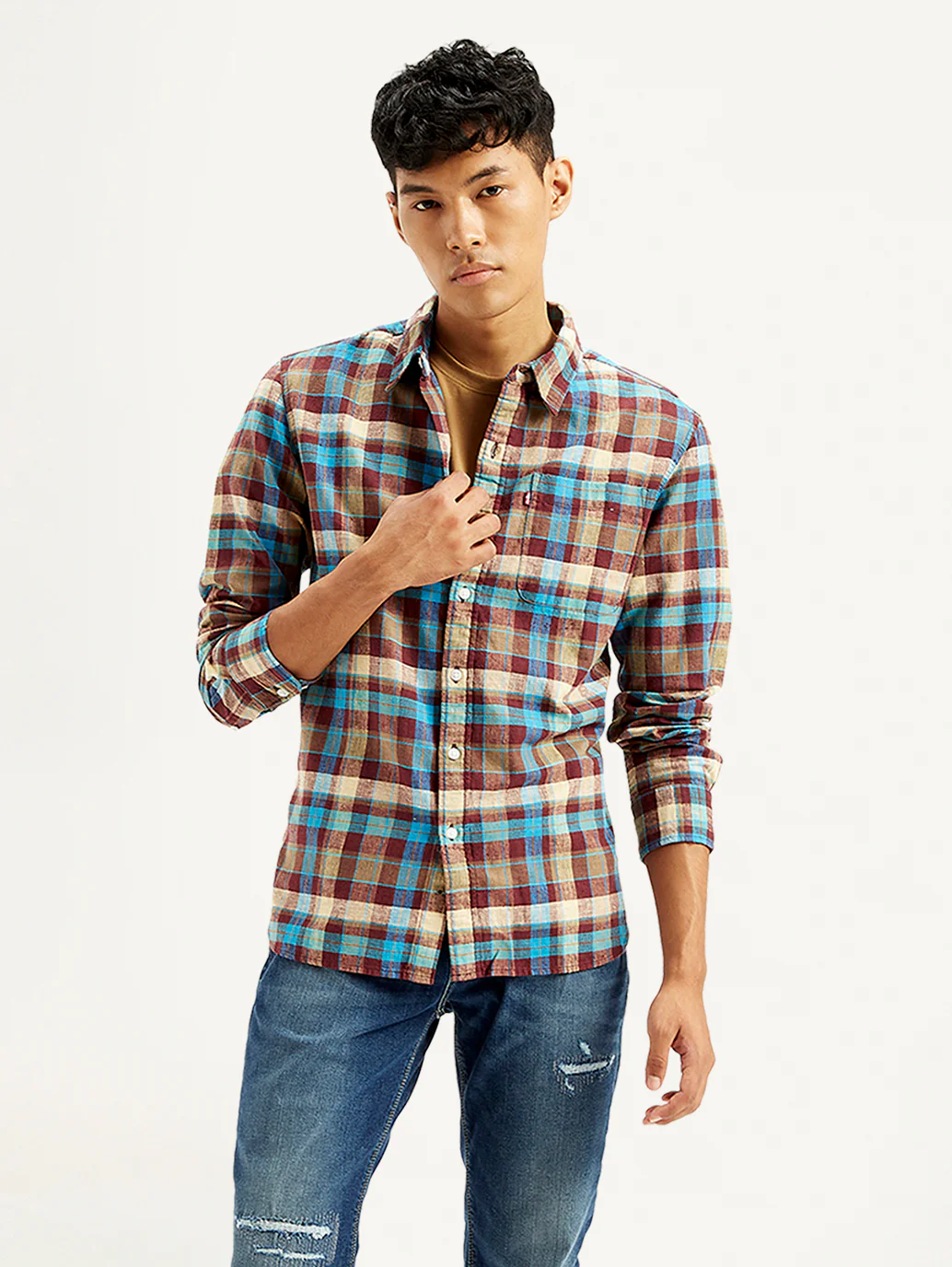 Men's Checkered Spread Collar Shirt - Image 2
