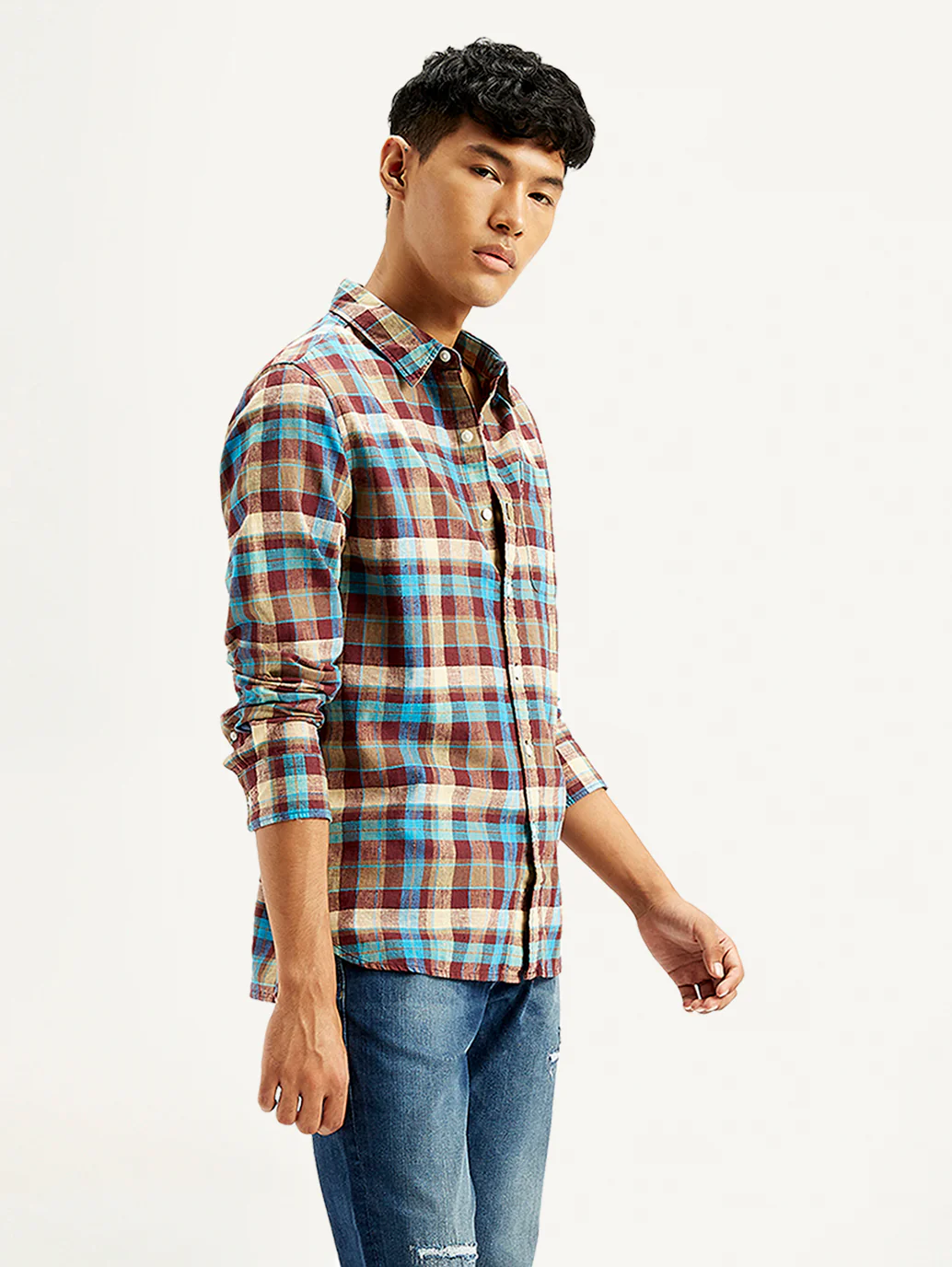 Men's Checkered Spread Collar Shirt - Image 5