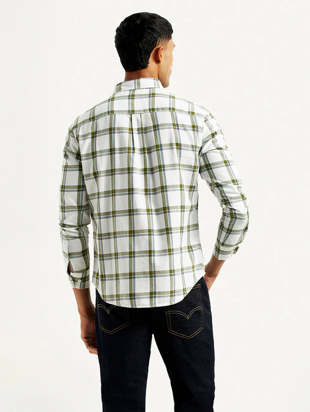 Men's Checkered White Slim Fit Shirt - Image 2