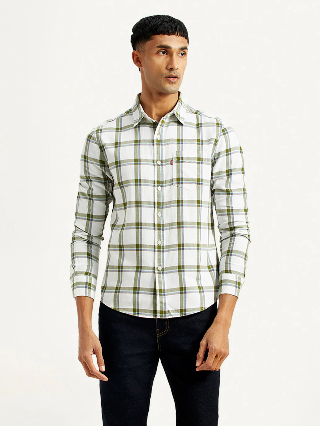 Men's Checkered White Slim Fit Shirt - Image 5