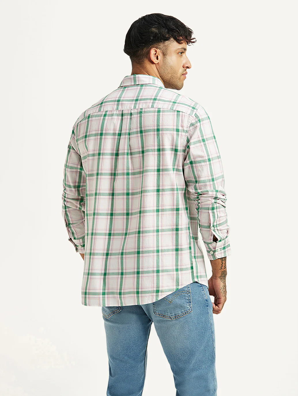 Men's Checkered White Slim Fit Shirt - Image 2