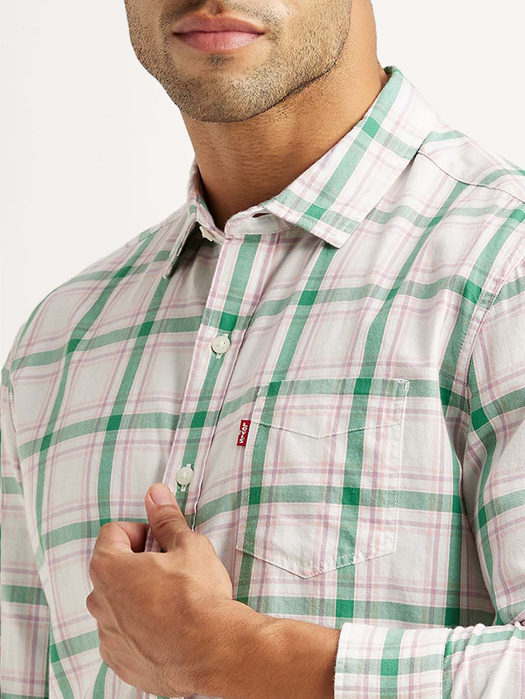 Men's Checkered White Slim Fit Shirt - Image 3