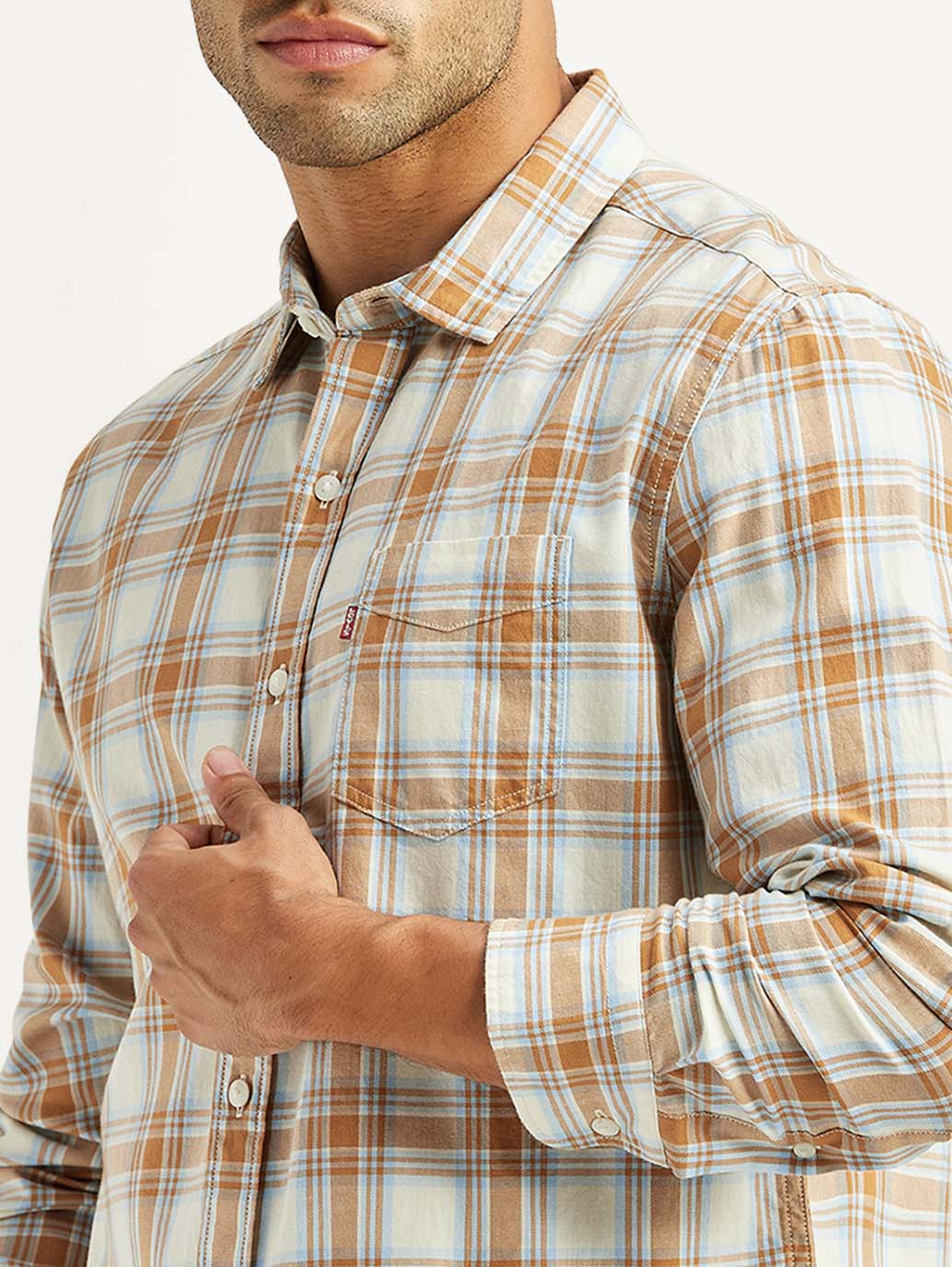 Men's Checkered White Slim Fit Shirt - Image 3