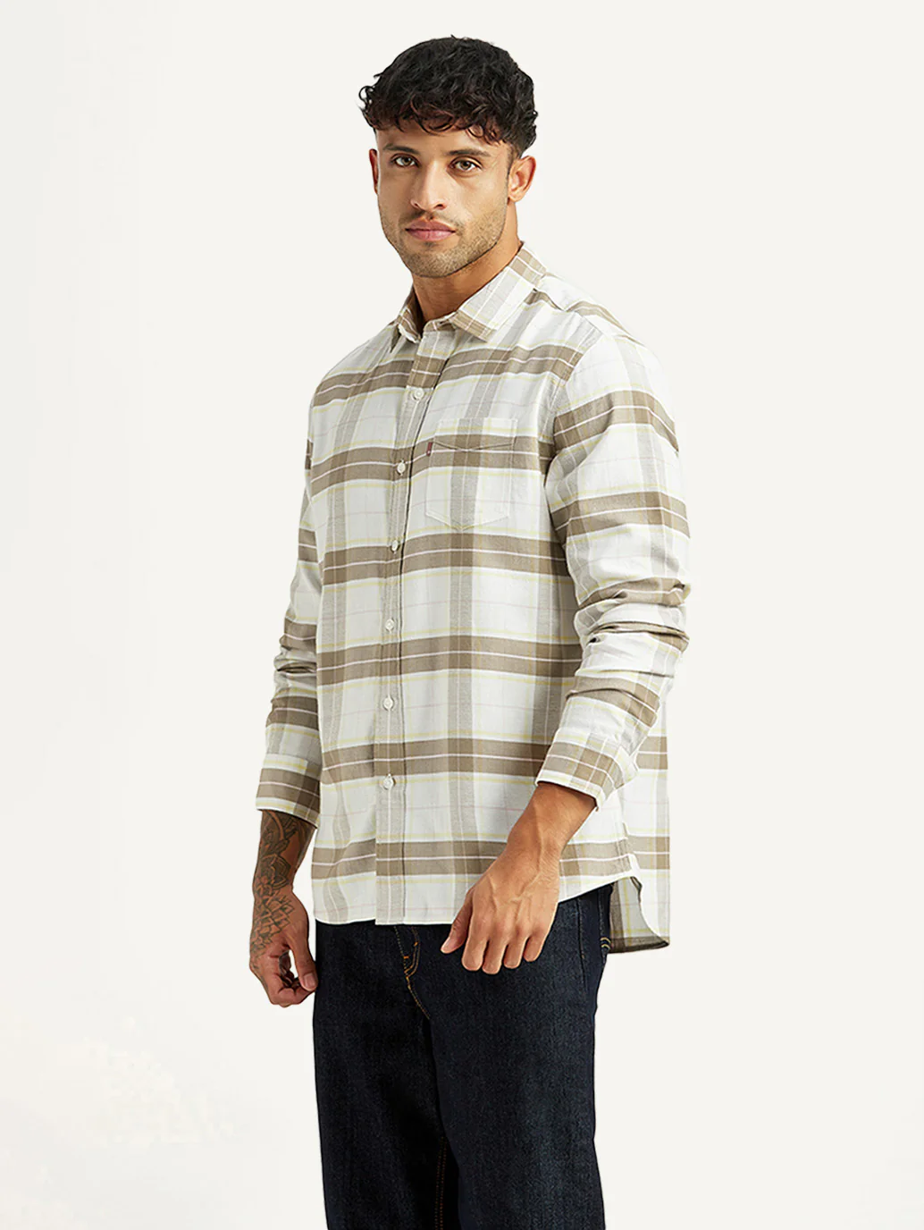 Men's Checkered White Slim Fit Shirt - Image 3