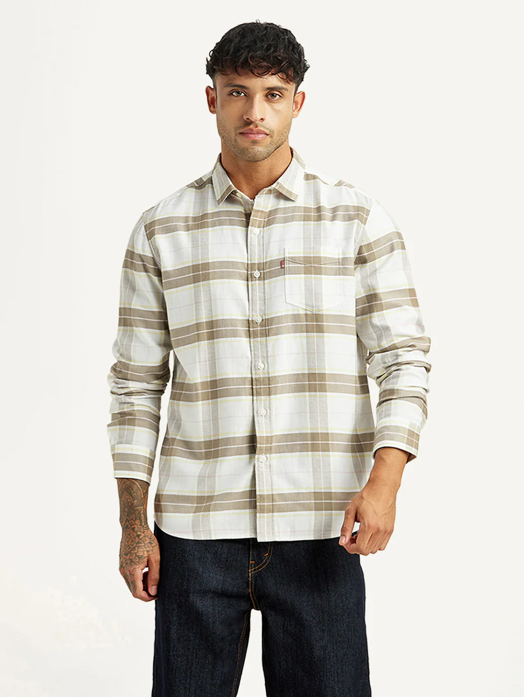 Men's Checkered White Slim Fit Shirt - Image 4