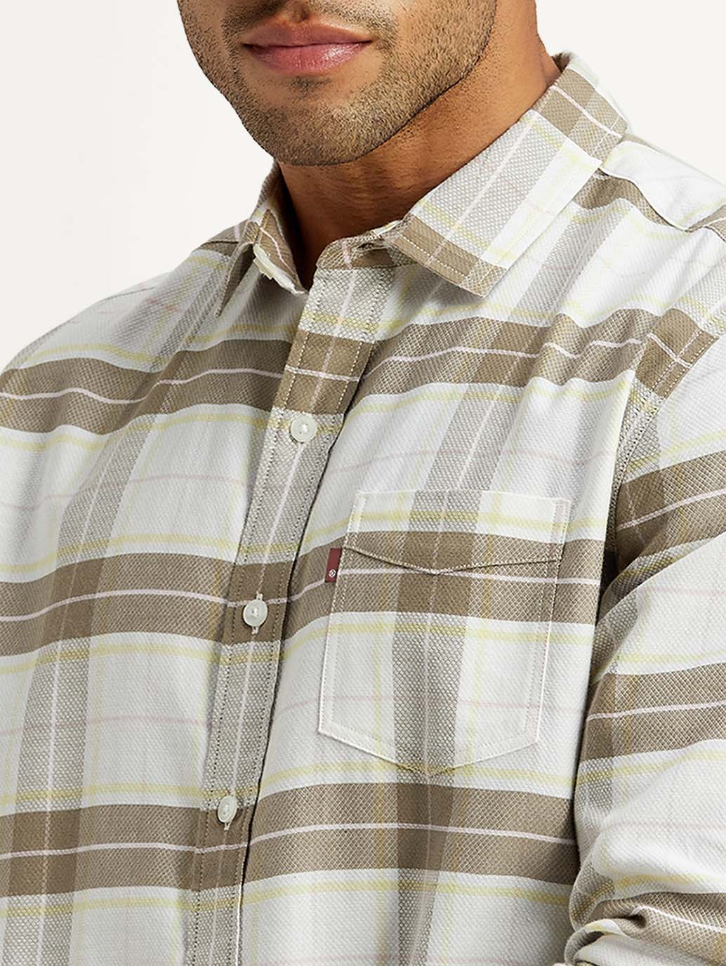 Men's Checkered White Slim Fit Shirt - Image 5