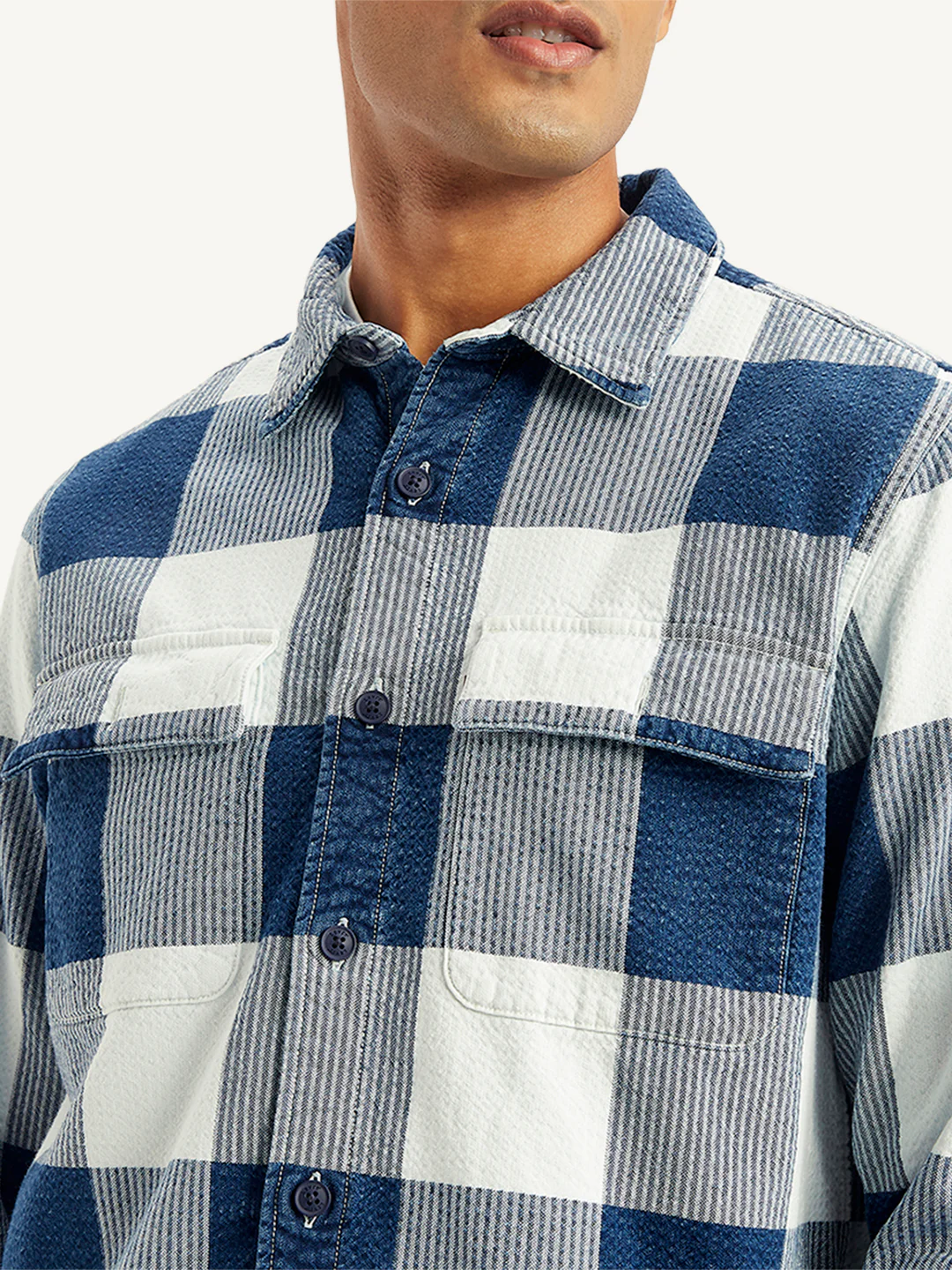Men's Checkered White Spread Collar Shacket - Image 4