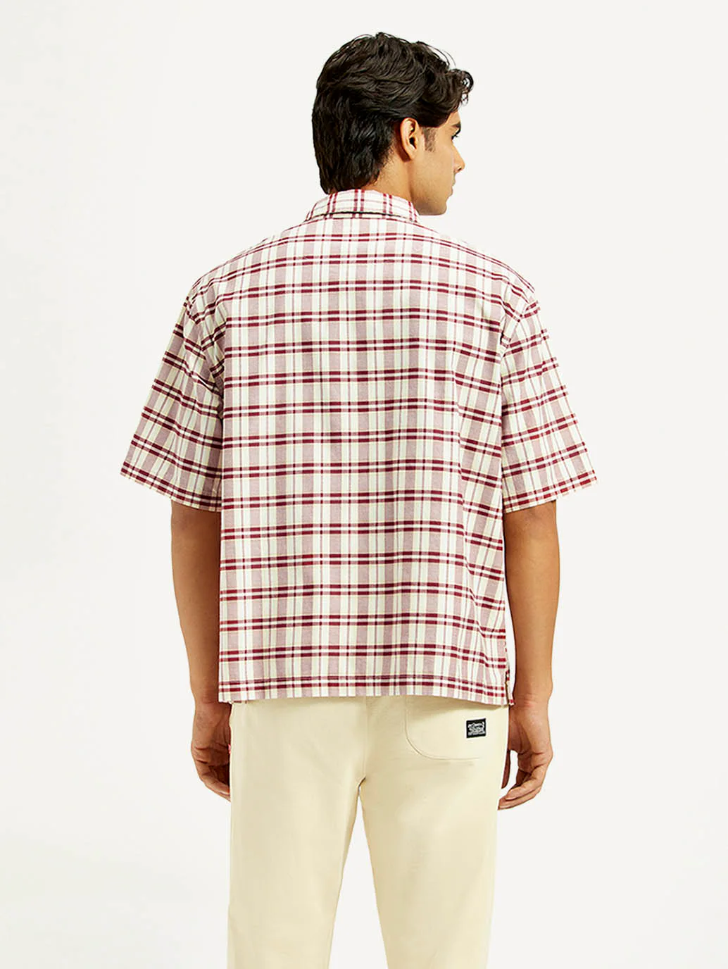 Men's Checkered White Spread Collar Shirt - Image 3