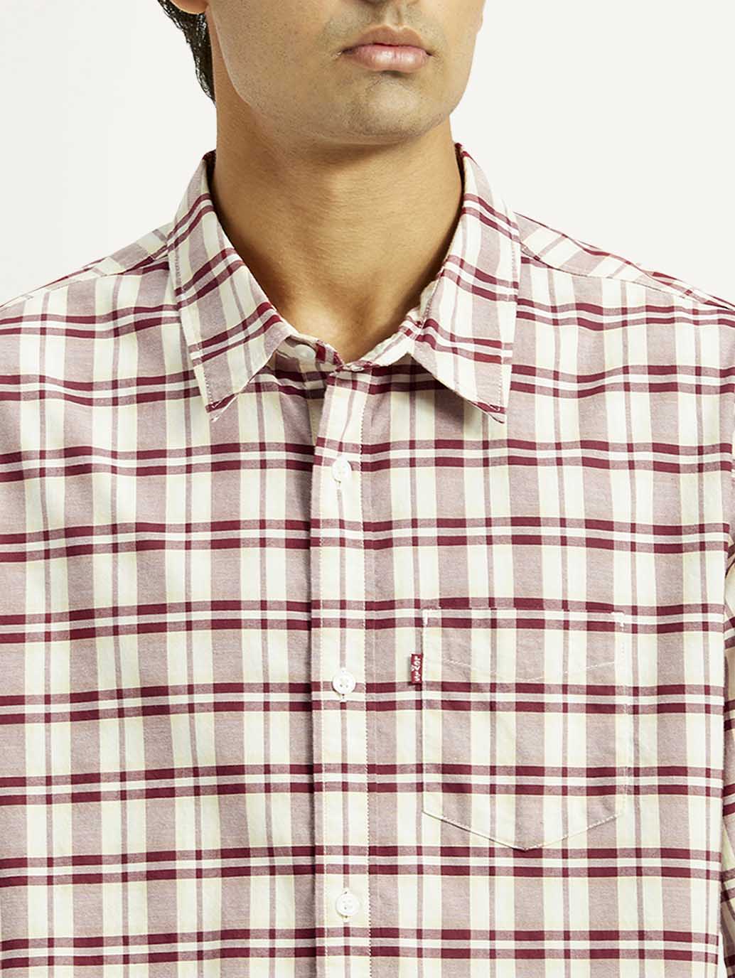 Men's Checkered White Spread Collar Shirt - Image 4