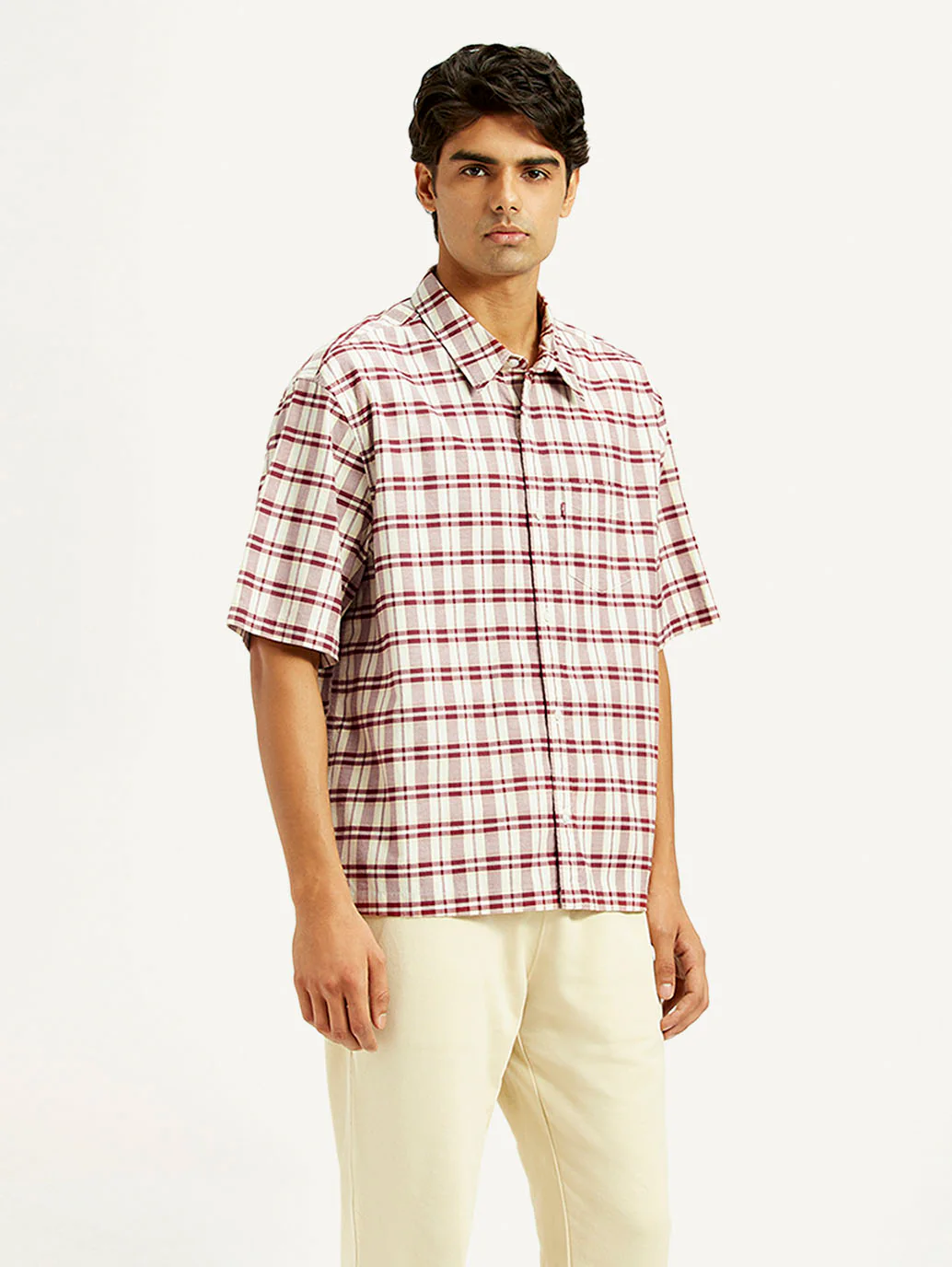 Men's Checkered White Spread Collar Shirt - Image 5