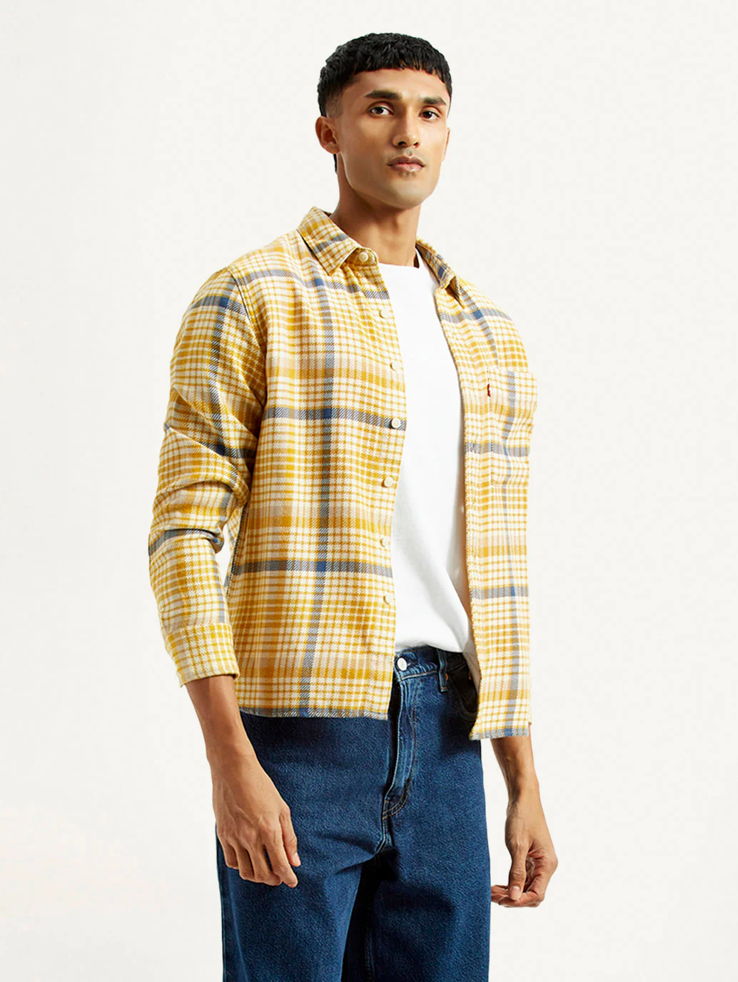 Men's Checkered Yellow Relaxed Fit Shirt - Image 2