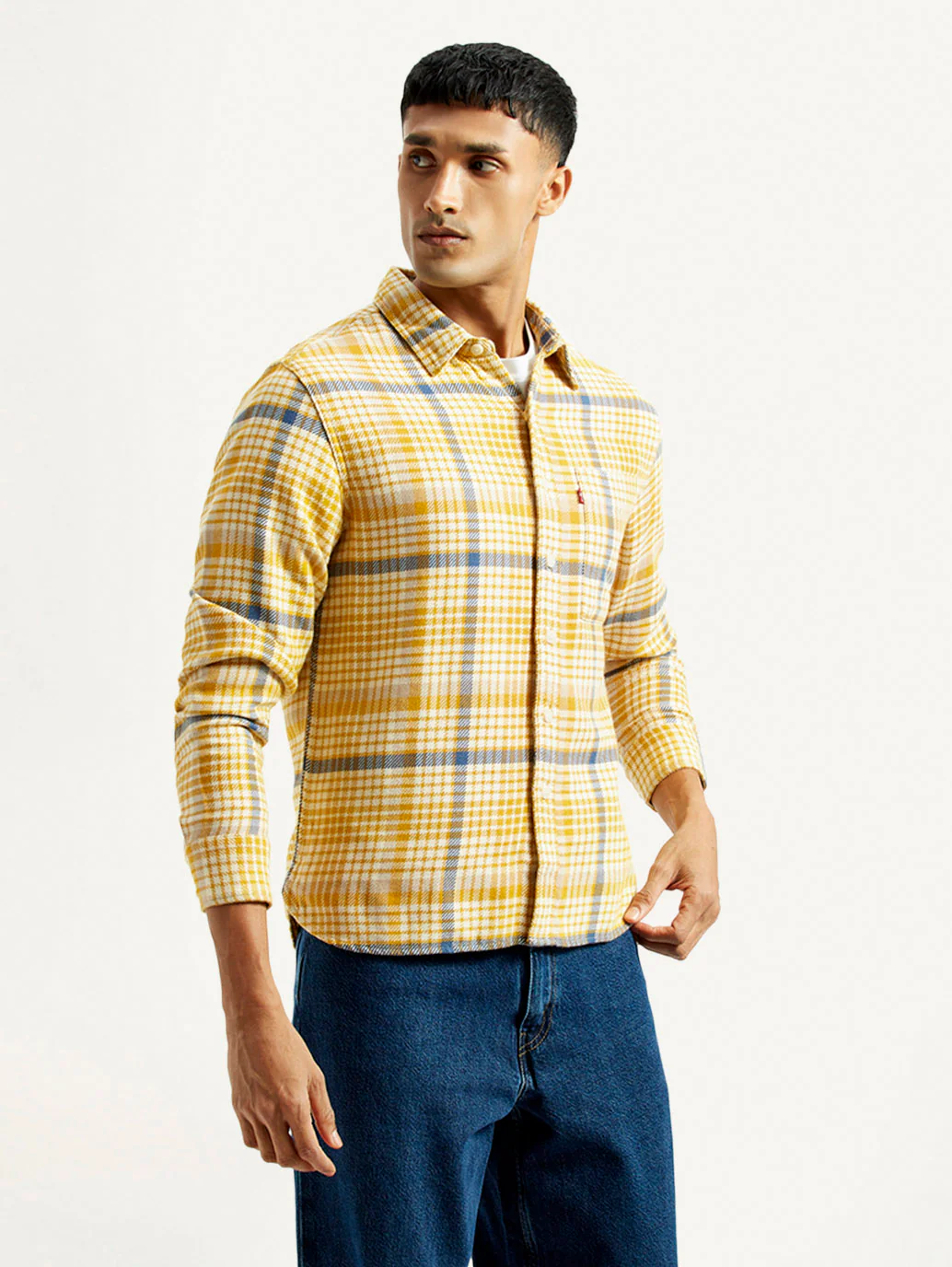 Men's Checkered Yellow Relaxed Fit Shirt - Image 5