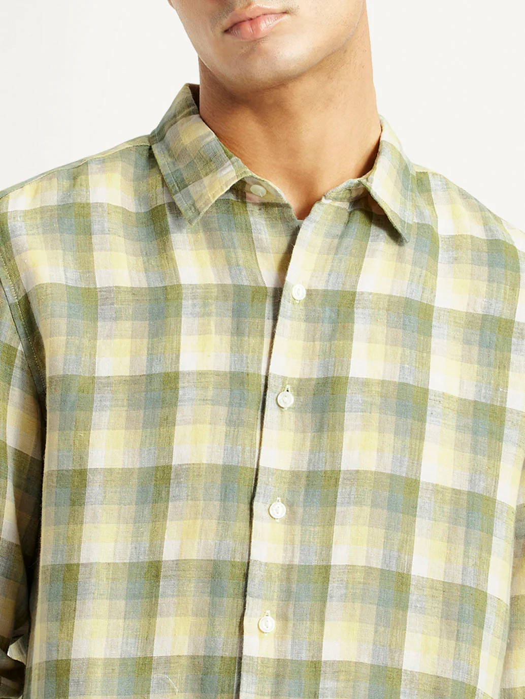 Men's Checkered Yellow Slim Fit Shirt - Image 2