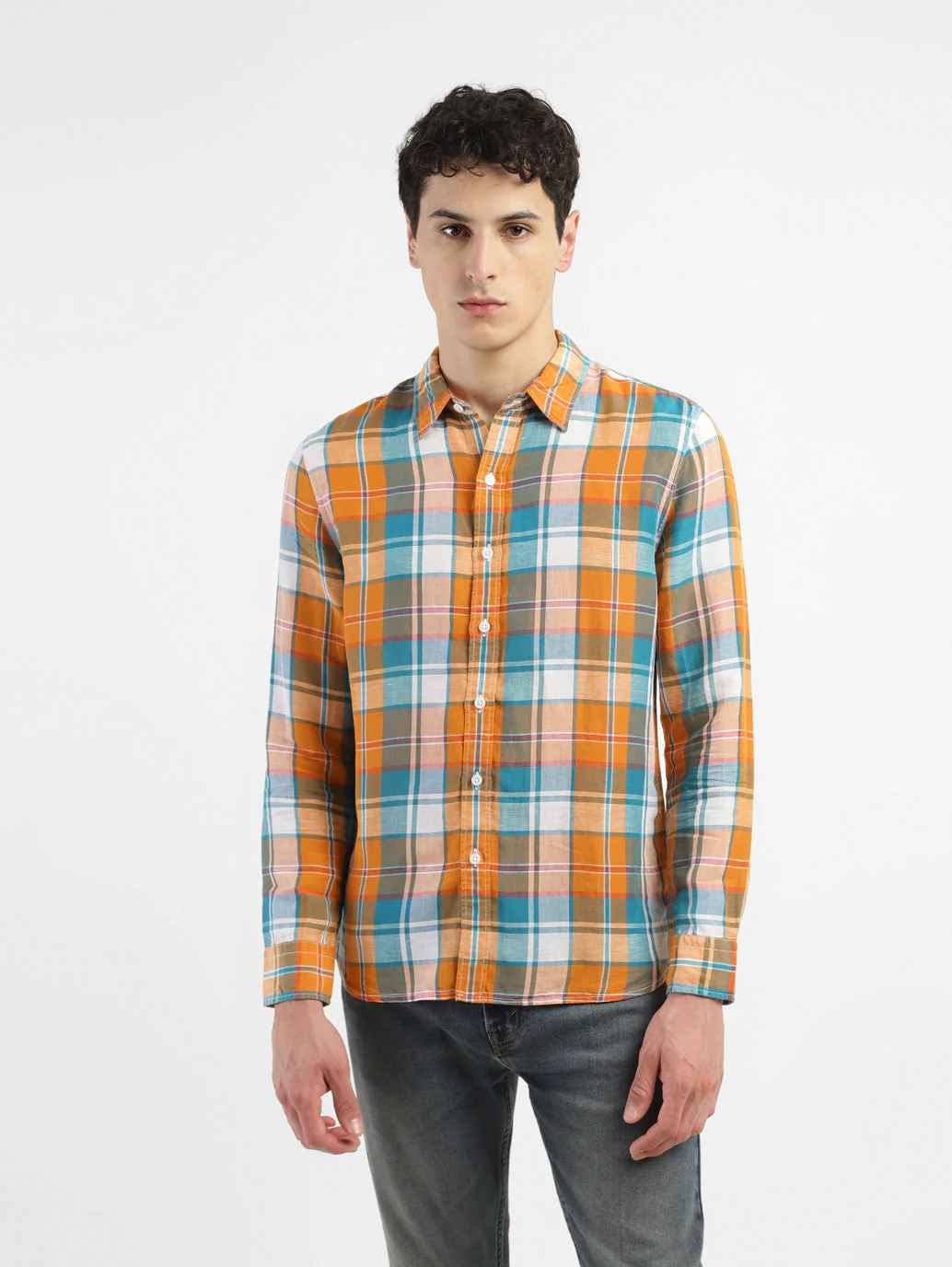 Men's Chekered Slim Fit Linen Shirts - Image 2