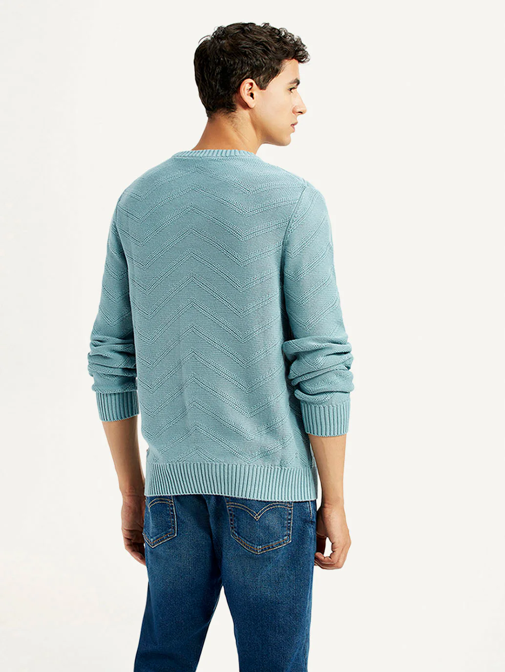 Men's Chevron Light Blue Crew Neck Sweater - Image 3
