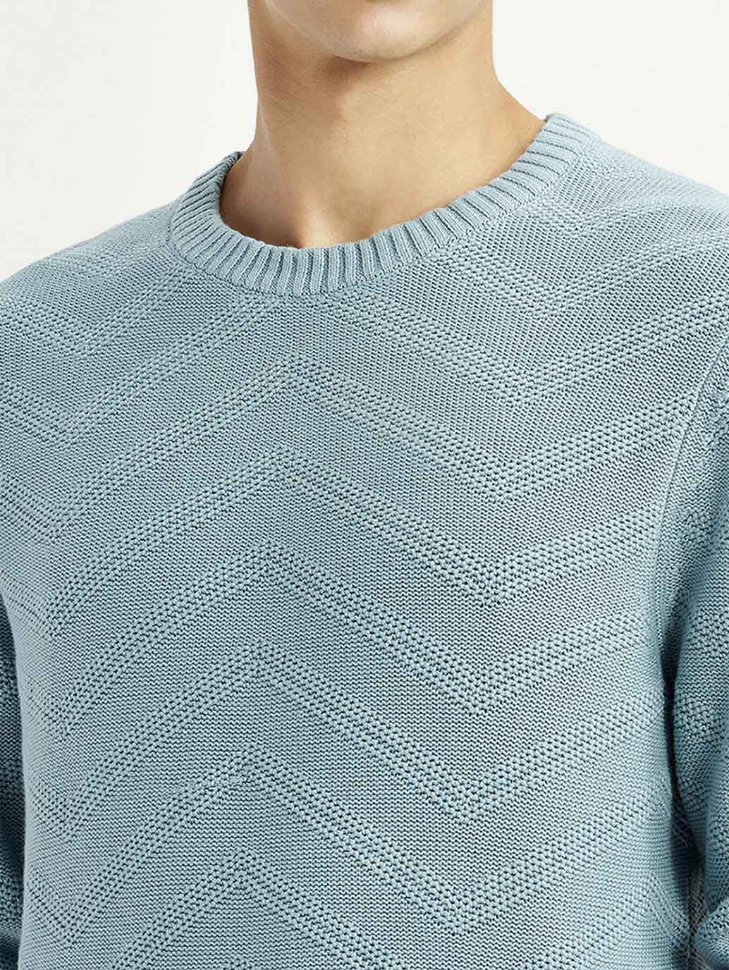 Men's Chevron Light Blue Crew Neck Sweater - Image 4