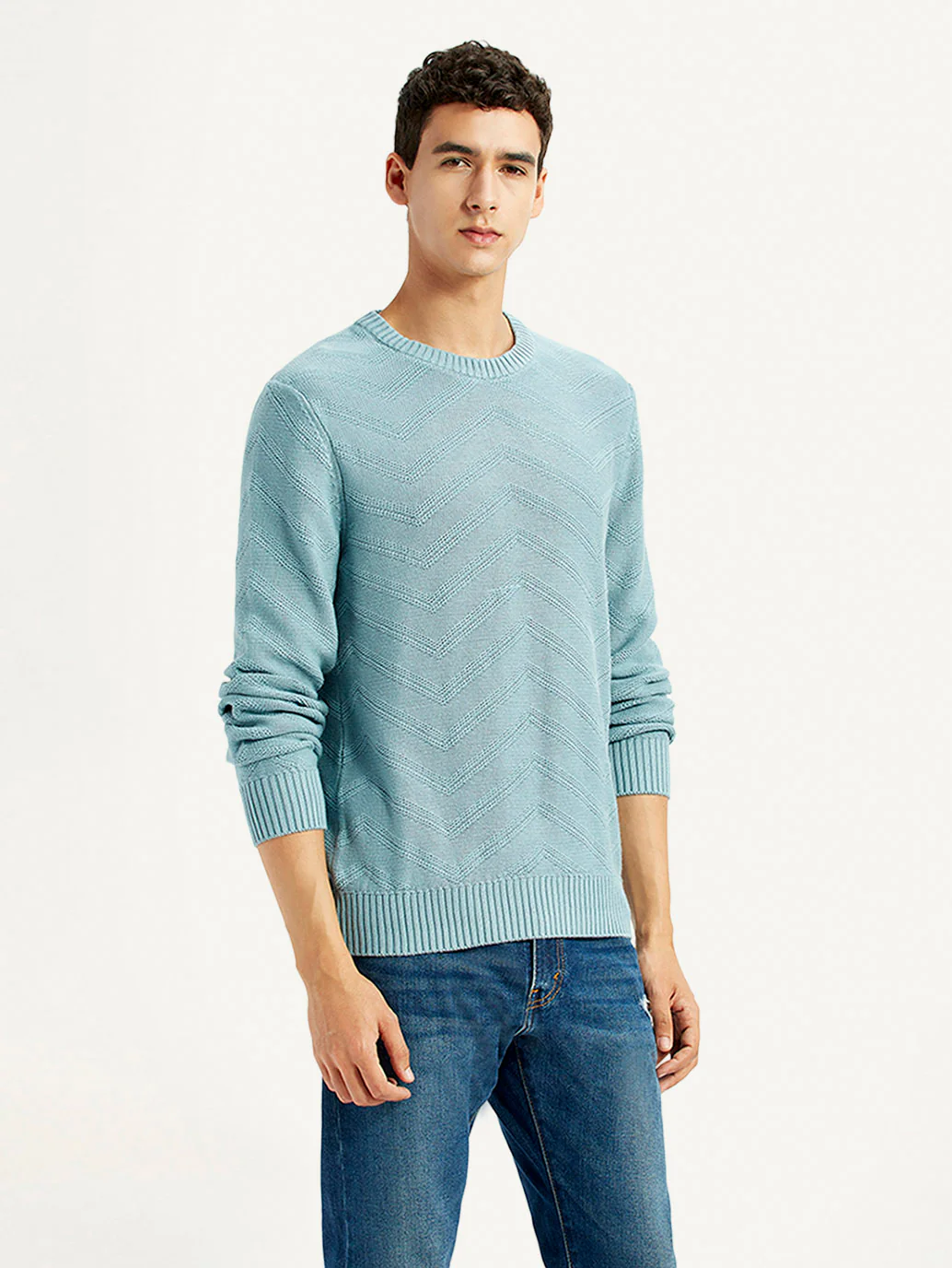 Men's Chevron Light Blue Crew Neck Sweater - Image 5