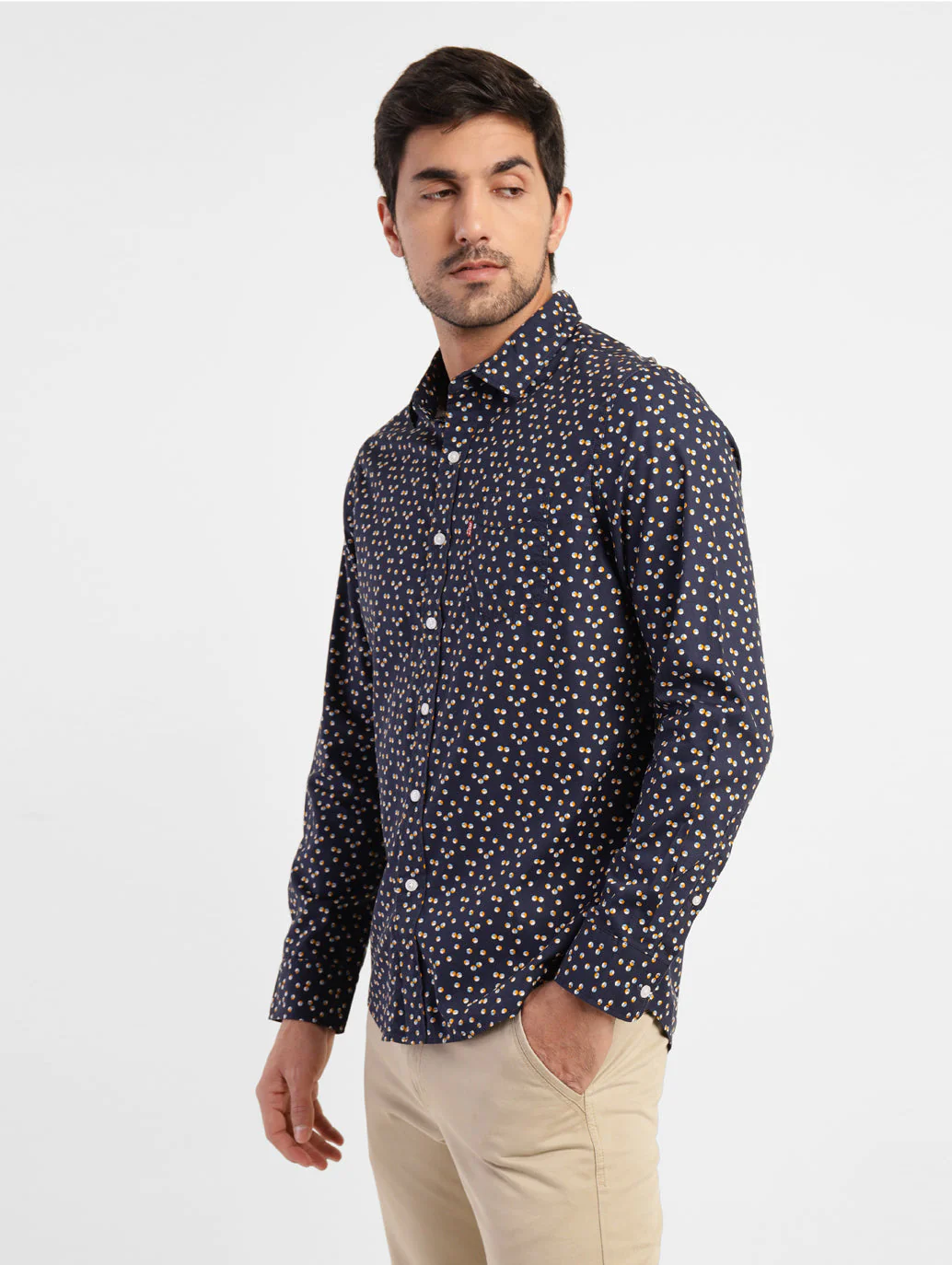 Men's Geometric Print Spread Collar Shirt - Image 4