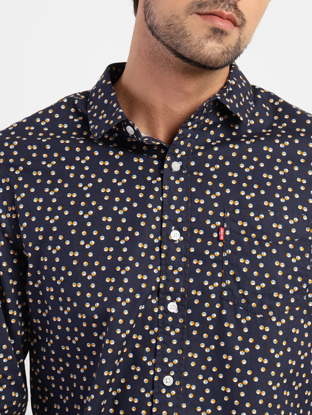 Men's Geometric Print Spread Collar Shirt - Image 5
