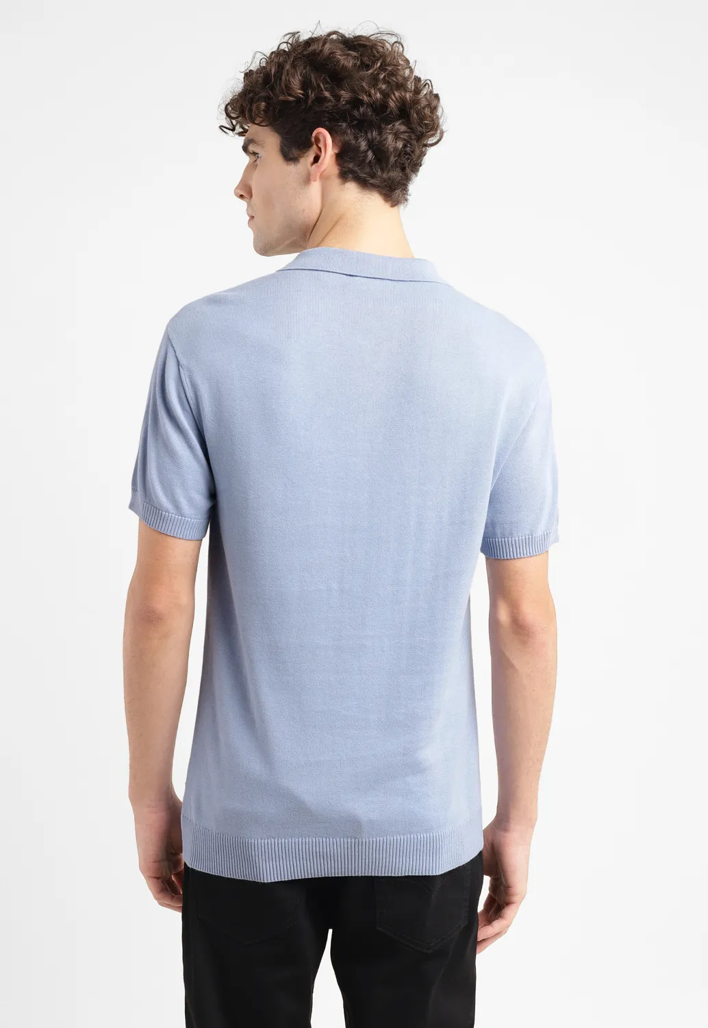 Men's Colorblock Blue Polo Collar Sweater - Image 3