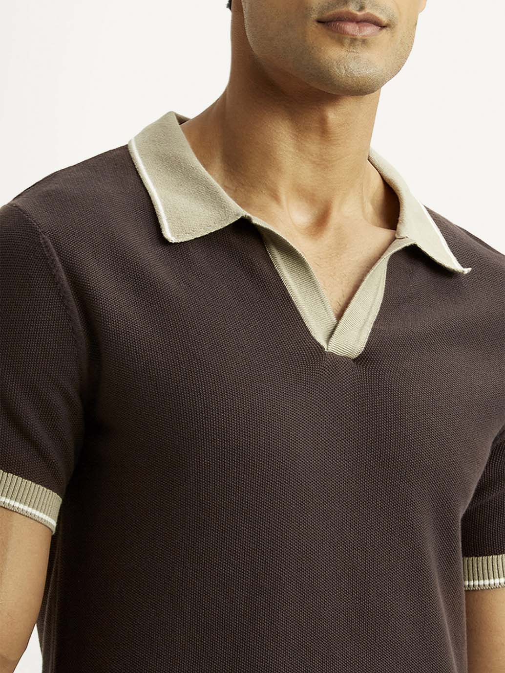 Men's Colorblock Brown Polo T-shirt - Image 3