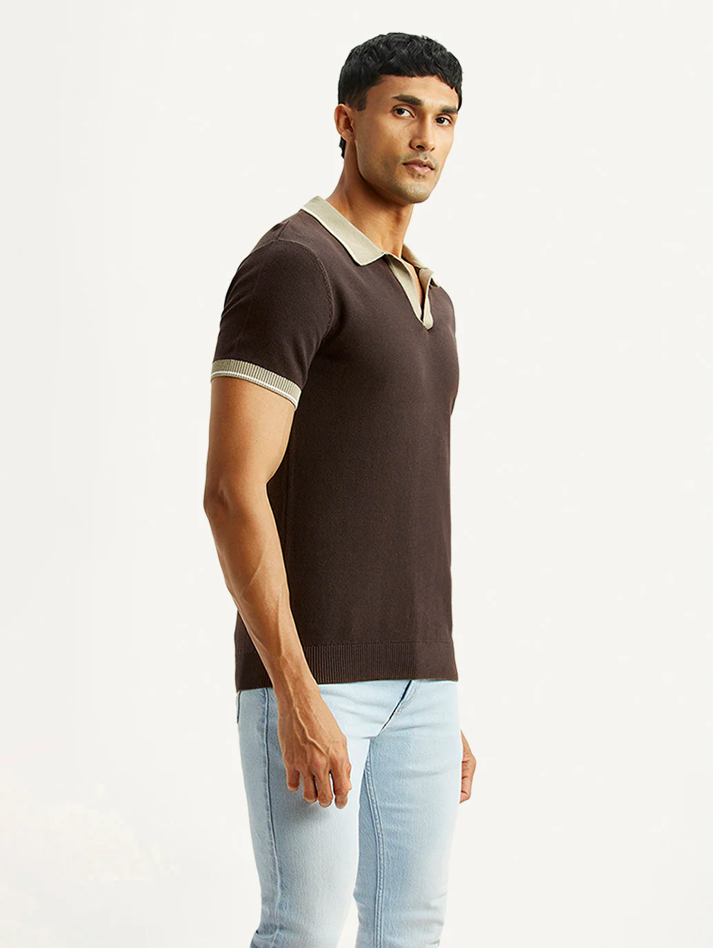 Men's Colorblock Brown Polo T-shirt - Image 4