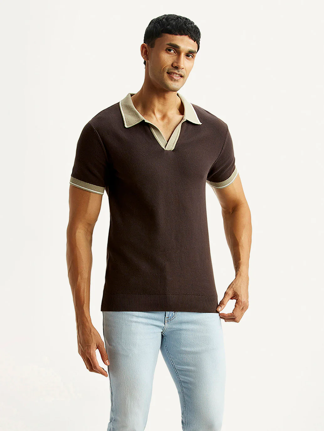 Men's Colorblock Brown Polo T-shirt - Image 5