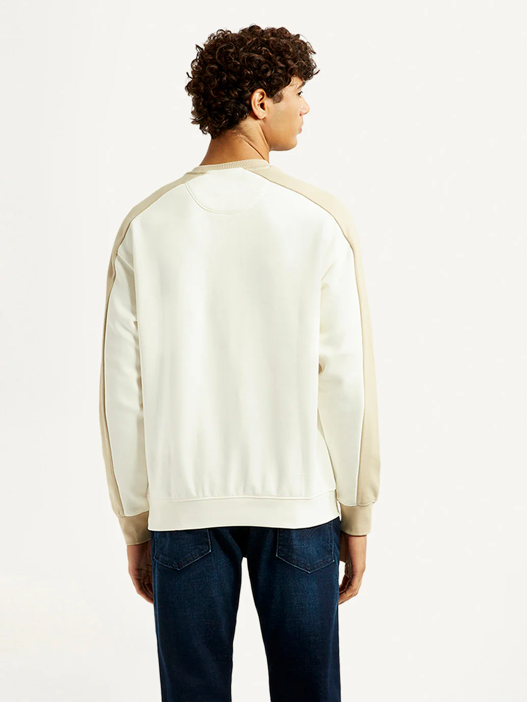 Men's Colorblock Cream Crew Neck Sweatshirt - Image 3