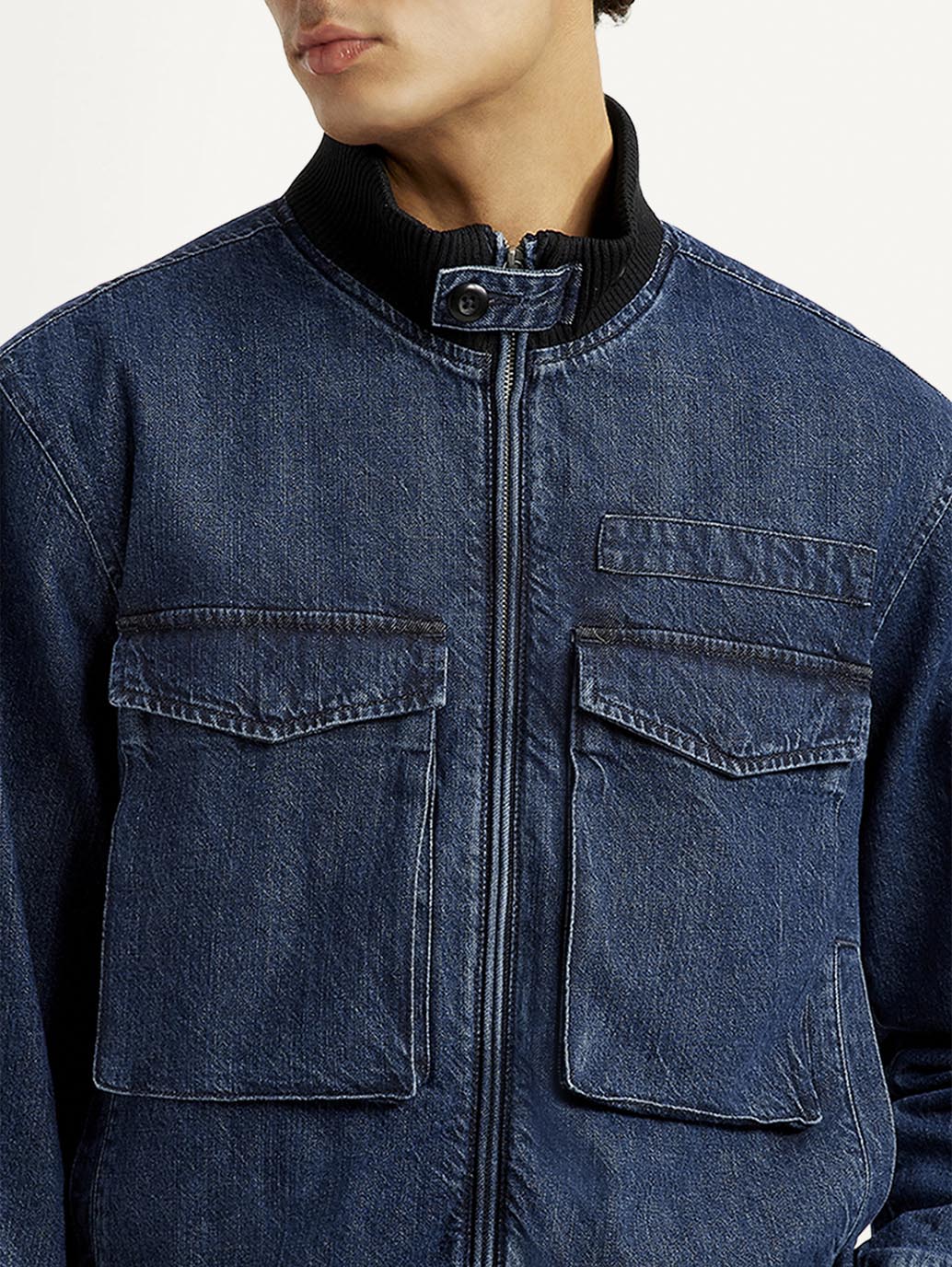 Men's Colorblock Dark Blue Denim Jacket - Image 5