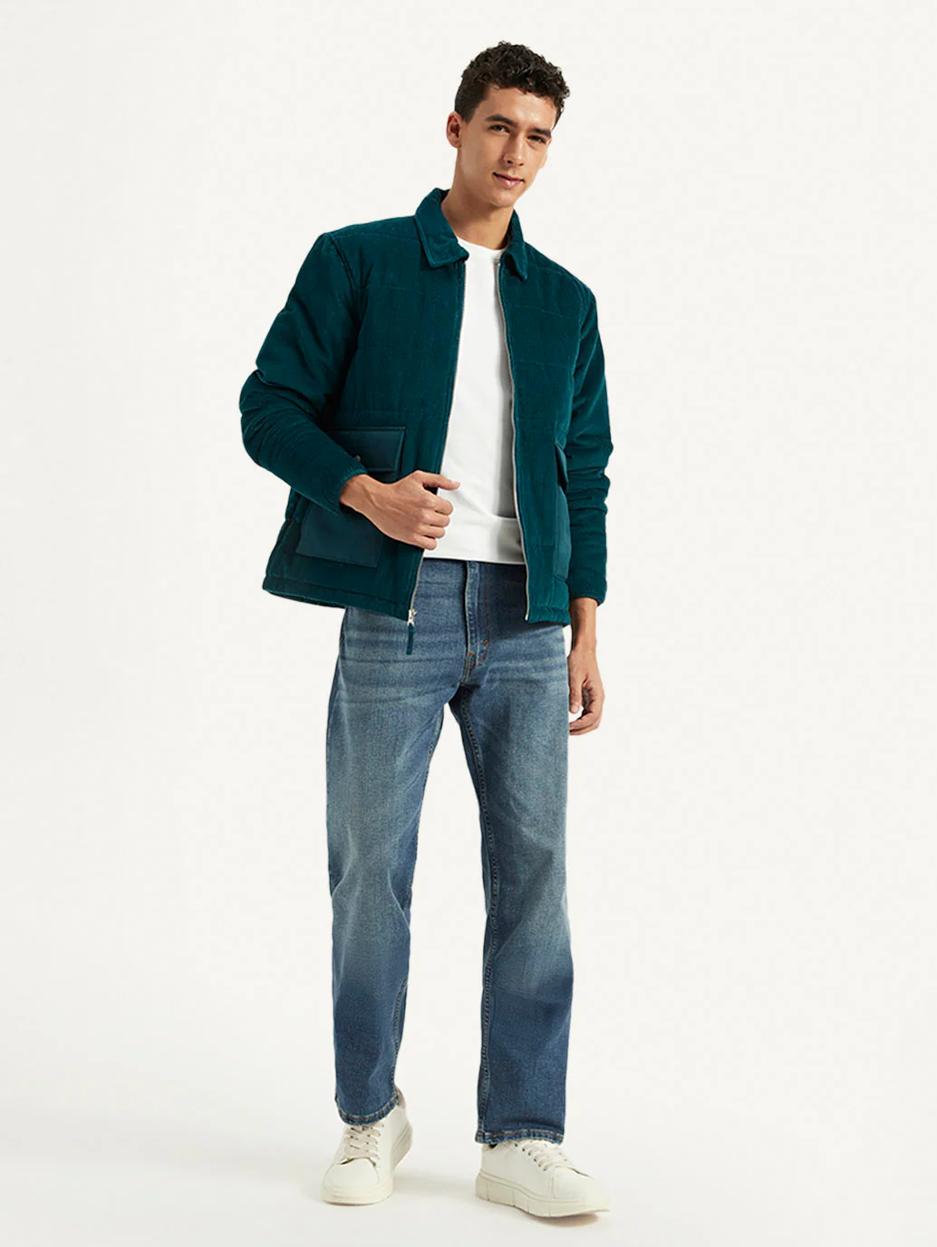 Men's Colorblock Green Spread Collar Jacket