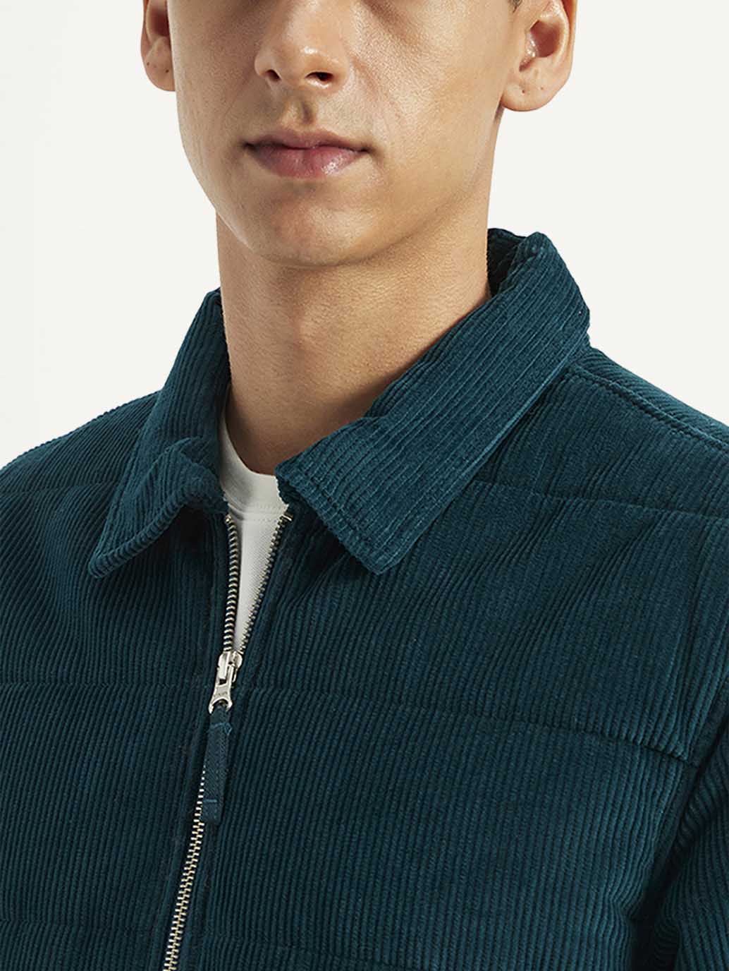 Men's Colorblock Green Spread Collar Jacket - Image 4