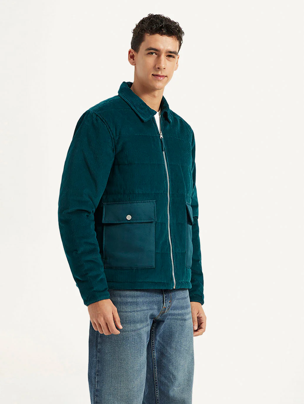 Men's Colorblock Green Spread Collar Jacket - Image 5