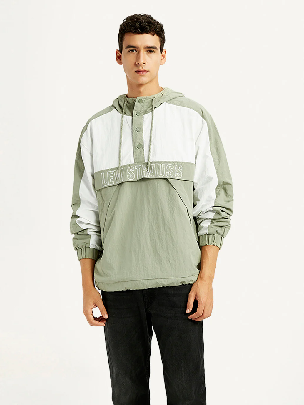 Men's Colorblock Green Windcheater Jacket - Image 3